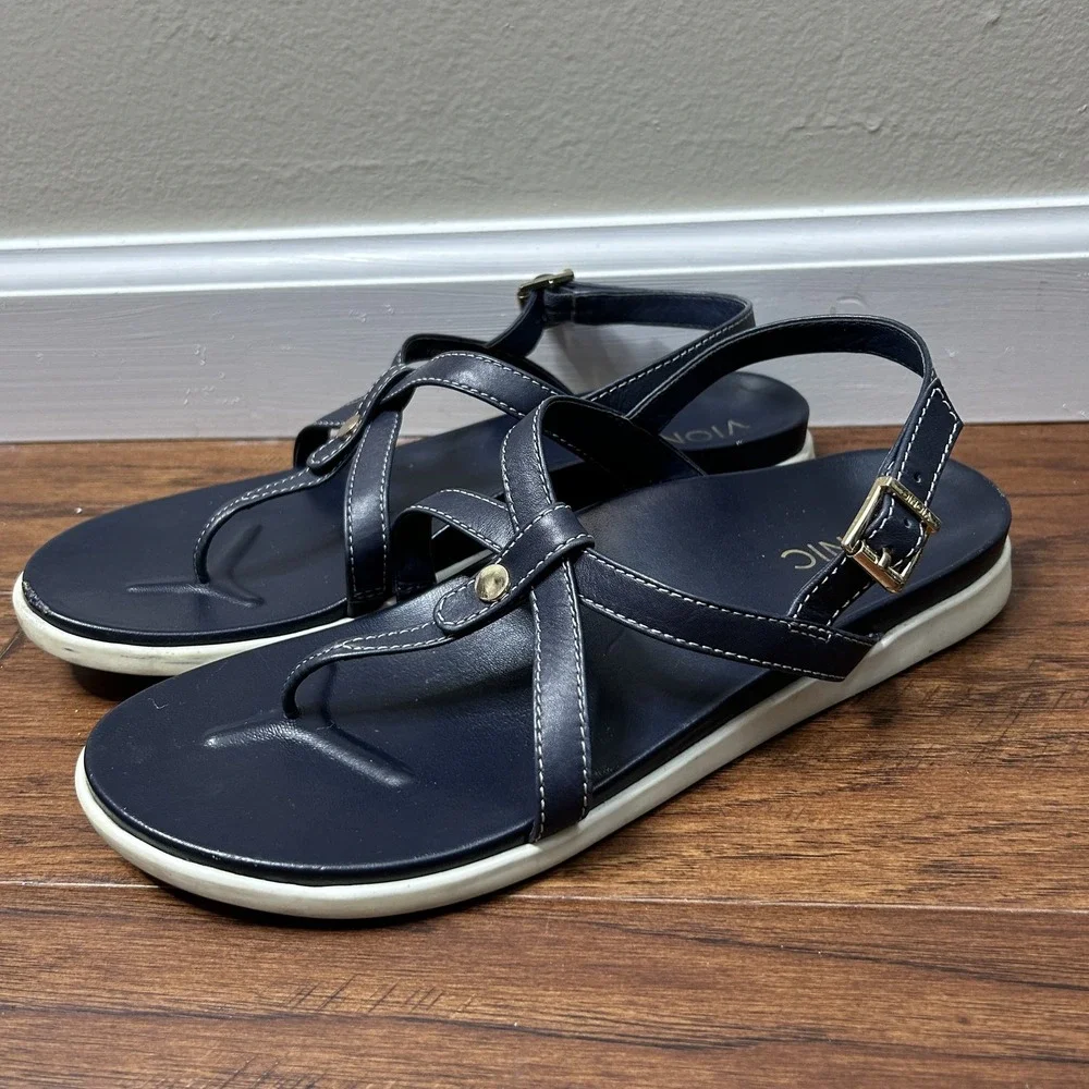 Vionic Sandals Womens Size 10M Leather Strappy Buckle Comfort Orthopedic Shoes